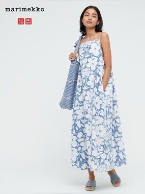 Marimekko & Uniqlo Collection Dress Large Floral Sleeveless Pockets Square Neck